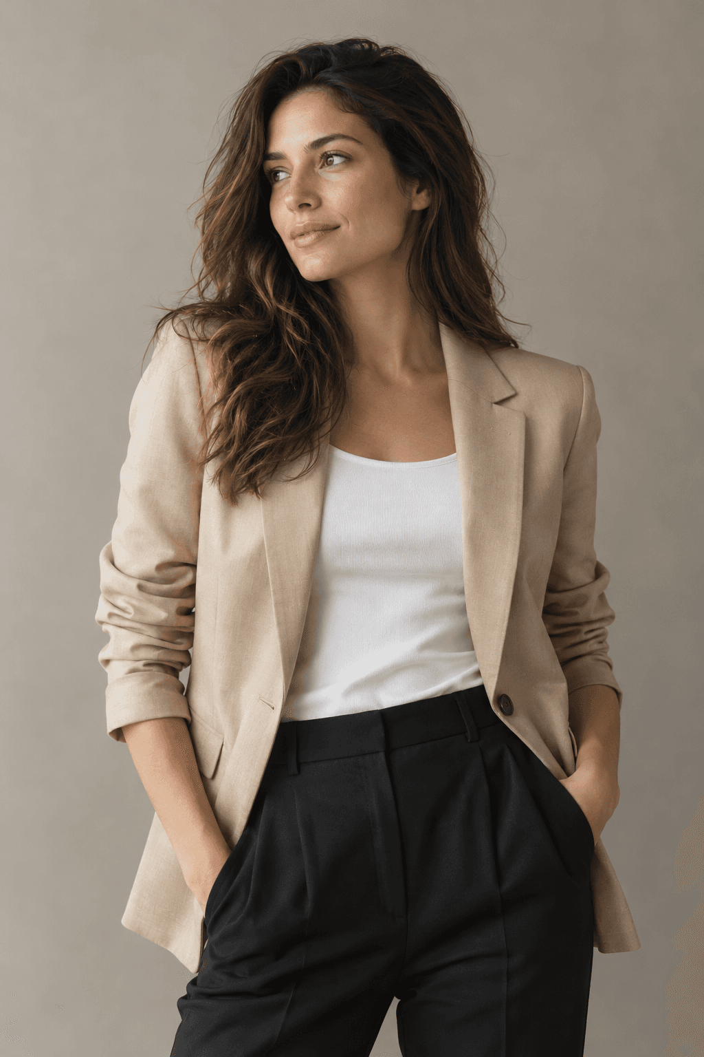 Style inspiration: a neutral blazer with a white top